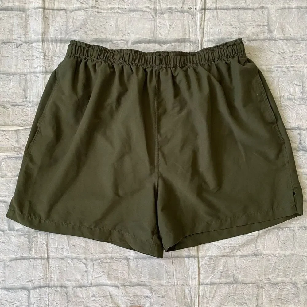 Puritan men XL pull on swim trunks w/elastic drawstring waist olive green